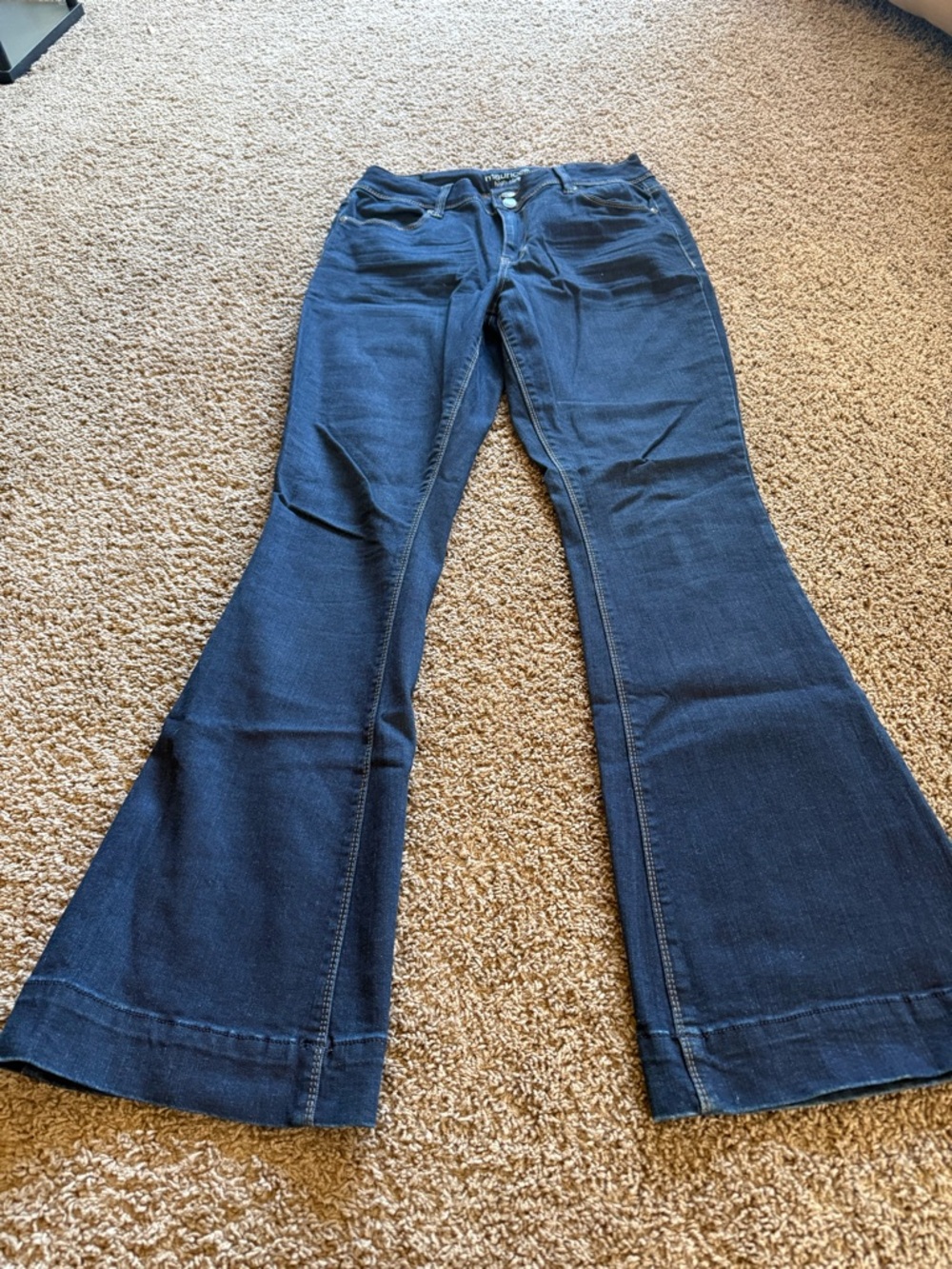 Maurices Dark Blue Flare Jeans - Wide Leg Denim